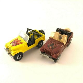 2x Vintage Hot Wheels 1981 Jeep Cj - 7 Mattel Collectable Toy Brown And Yellow