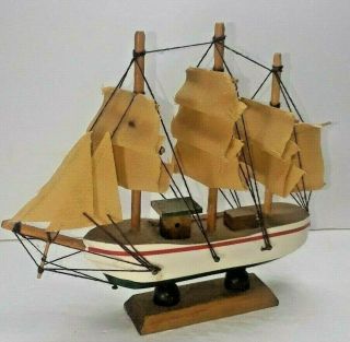 Wood Toy Three Mast Sailing Ship 6  By 5.  5  Display Ship Wood Vintage A1