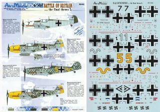 Aeromaster Decals 1/48 Messerschmitt Bf 109e - 3/4/7 8.  /jg 27 Jg 2 54 (luftwaffe)