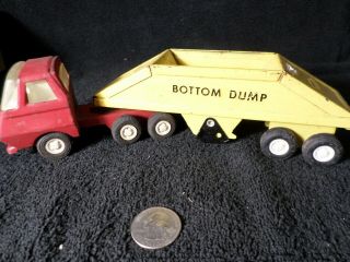 Vintage Mini Tonka Bottom Dump Semi Truck W/red Cab And Yellow Trailer