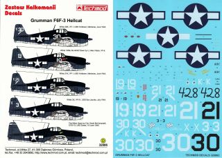 Techmod Decals 1/32 F6f - 3 Hellcat Vf - 1 Vf - 6 Vf - 51 Vf - 15 Cag - 15 Uss Essex (usn)