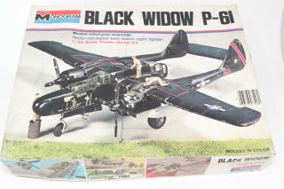Monogram 1/48 Black Widow P - 61 Wwii Model Airplane Kit Open Box Complete 1974