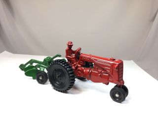 Vintage Red Mm Minneapolis Moline Die Cast Metal Farm Tractor W/ Green Plow