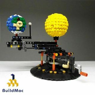 Moc - 4477 Earth Moon Sun Orrery Model Technic World Diy Building Block Toy Bricks