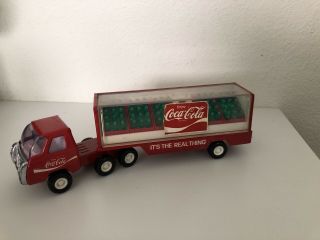 Vintage Buddy L Japan Coca - Cola Truck & Transporter Trailer 10 " Long W/ 5 Cases
