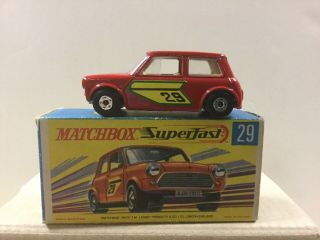 Matchbox Lesney Superfast 29 Racing Mini,  Darker Red,  G Box