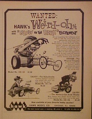 1969 Hawk Model Kits Weird - Ohs Daddy Suburbanite Davey Motorcycle Toy Print Ad