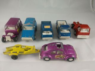 Tootsie Toy Vehicles Recuse Pickup,  Bronco,  Vw Bugs,  Trailer 7 Total,  1969 - 1970
