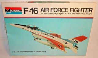 Vintage Monogram 1/48 Scale F - 16 Air Force Fighter Usaf Model Kit In Open Box
