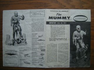 Aurora Mummy Model Kit Instruction Sheet 1963