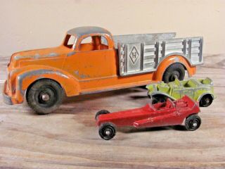 Vintage Hubley Truck And Tootsie Toys Hot Rods Orange Red Green Usa