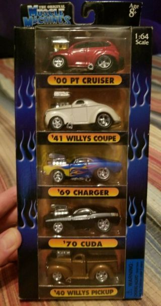 Muscle Machines 5 Pack,  1/64,  41 Willys,  69 Charger,  70 Cuda,  40 Willys,  00 Pt
