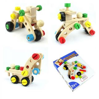 Wooden Vehicle Car Plane Building Blocks Kids Children Toy DIY 2