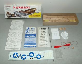 Incomplete Vtg Guillow " Curtiss P - 40 Warhawk " Plane Wooden Model Kit 501 (usa)