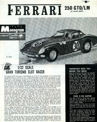 1964 Monogram Ferrari 250 Gto/lm Instruction Sheet