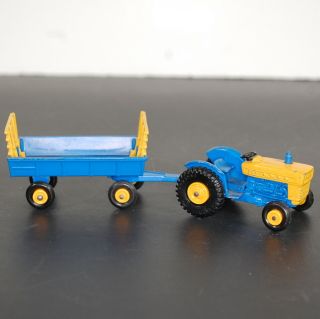 Vintage Matchbox No.  39 40 Ford Tractor And Trailer Farm Blue England Lesney B