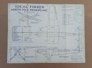 Vintage Airplane Model Instructions Plans Ideal Fokker North Pole Monoplane 1926