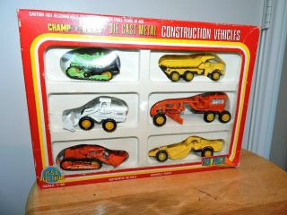 Vintage 1977 Champ Of The Road Construction Toy Vehicle Set 6 Pack Mib 1/80