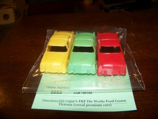 3 Vintage F&f Mold & Die Plastic,  Red,  Yellow,  Green Ford Crown Victoria