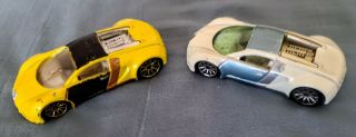 Hot Wheels Bugatti Veyron 2007 Mystery Cars,  1 Yellow 1 White,  Has Scratches