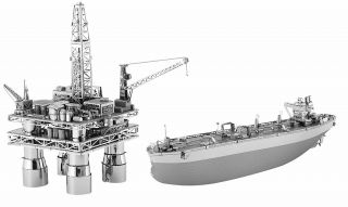 Metal Earth Offshore Oil Rig & Tanker Box Set 3d Metal Model,  Tweezer 33786