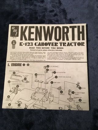 Amt Kenworth K - 123 Cabover Junkyard 1/25 Kit 687/06 - Instructions Only -