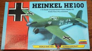 Vintage 1/72 Lindberg Heinkel He100 German Aircraft Model Kit 70584
