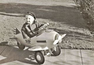 Great 1940 Little Boy In Airplane Pedal Car Photograph 6.  75 " X 4.  75 "