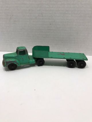 Vintage Tootsietoy Diecast Green Semi Tractor Trailer With Flatbed Trailer