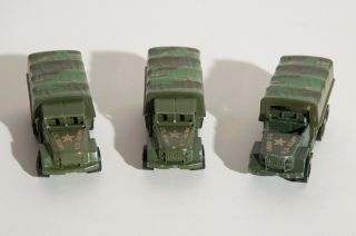 (3) 1983 Mattel Hot Wheels U.  S.  Army Troop Convoy Green Camo Diecast Trucks