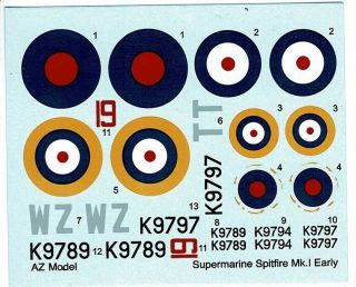 Az Model Az7287 1/72 Supermarine Spitfire Mk.  Ia Decals -