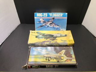 (3) 1/72 Scale Mig Fighters:airfix Mig23 Flogger/amt Mig21 Fishbed/heller Mig21