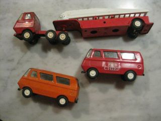3 Vintage Mini Tonkas Ladder Truck Fire Chief Orange Van