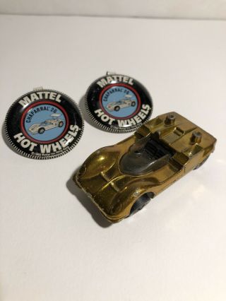 Vintage 1968 Hot Wheels Redline Chaparral 2g Gold W/ Pin Badge