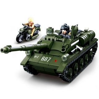Wwii Military Tank Model Building Blocks Su85 Motorcycle Soldier Figures Sluban