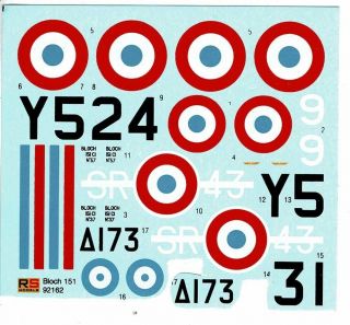 Rs Models 92162 1/72 Marcel - Bloch Mb.  151 Decals Only -