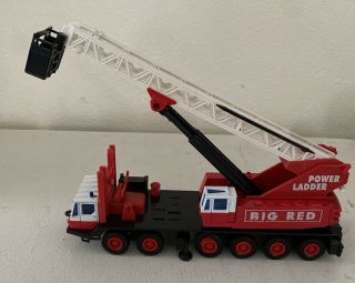 Vintage Red,  Black 10 1/2” Fire Truck And 26” Extended Rotate Ladder Rare
