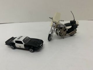 Vintage Zee Toys Camaro Z28 Police Highway Patrol 1/64 Diecast & 3.  5 " Motorcycle