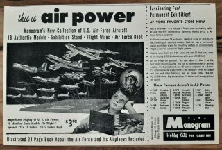 Vintage 1959 Monogram Us Air Force Aircraft Air Power Model Advertisement