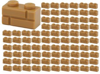 ☀️100x Lego 1x2 Medium Dark Flesh Modified Masonry Profile Bricks Wall 98283