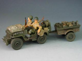 Early King & Country Dd004 U.  S.  Army Jeep & Supply Trailer With 2 Figures