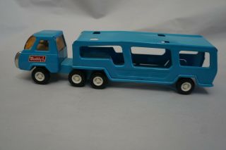 Vintage Buddy L Pressed Steel Car Hauler Truck Toy Metal Blue 2 Piece