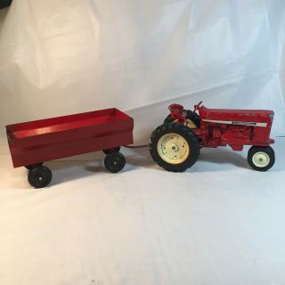 Vintage Die - Cast Ertl Ih International Harvester Tractor And Tin Flare Box Wagon