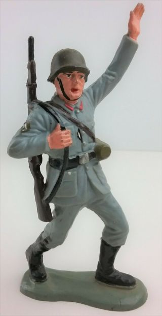 Louis Marx Ww2 German Soldier Waving W Rifle & Gear Painted 6” 1963 Vintage