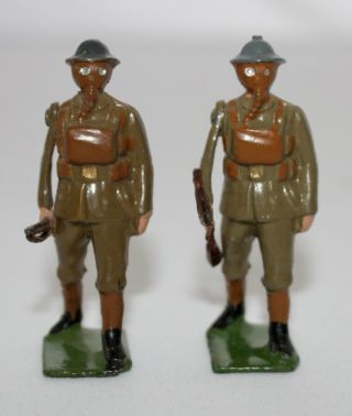 Britains Toy Lead Soldiers British Infantry In Gas Masks From Set 258.  Pre - War