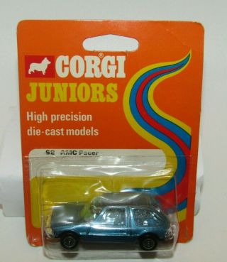 Corgi Juniors 62 Amc Pacer Metallic Blue,  Blue Glass Chrome Interior Mib