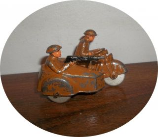 2 Soldiers On Motorcycle With Side Car Barclay / Manoil