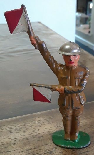 Vintage Manoil Barclay Lead Figurine Toy - Soldier With Signal Flags