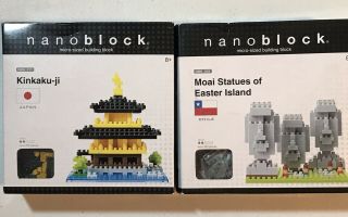 Nanoblock Set Of 2 Kinkaku - Ji And Moai Statues Of Easter Island