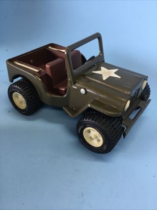 Vintage Tonka Pressed Steel Military Army Jeep With Fold Down Windshield